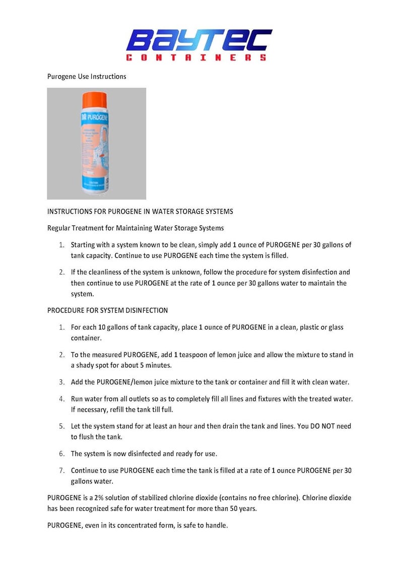 Bay-Tec - 32oz Purogene Drinking Water Treatment and Sanitizer for Storage Systems, Long-Term Drinking Water Storage - Image 3